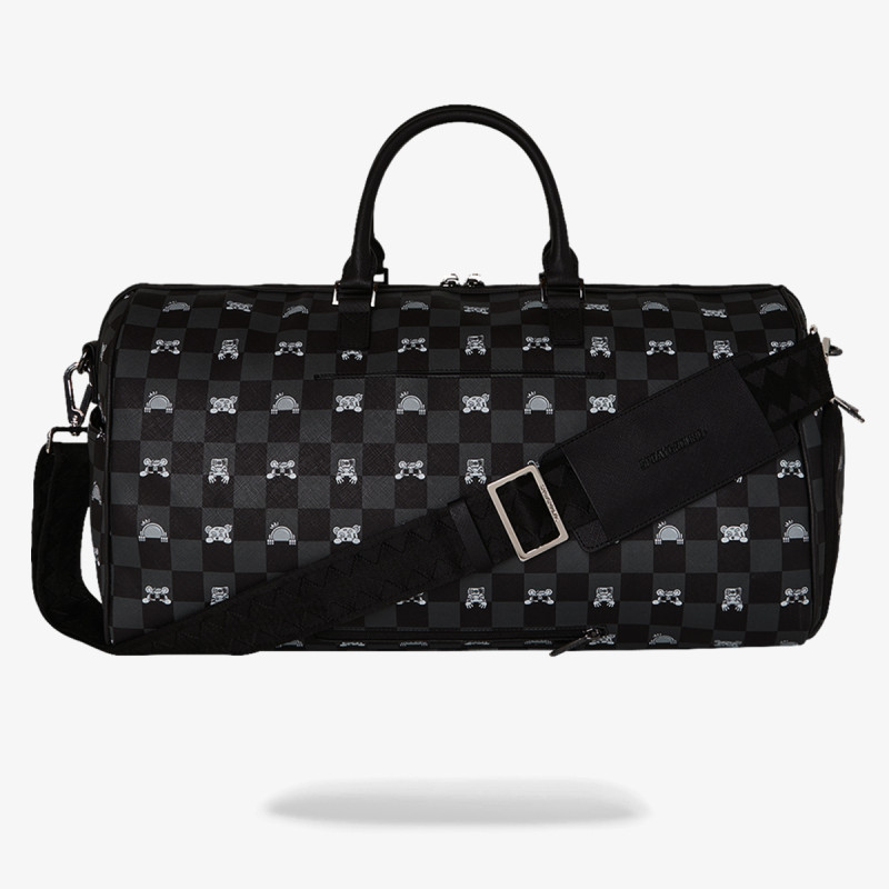 SPRAYGROUND Ranac GRAY PEEKING CHARACTER CHECK DUFFLE 