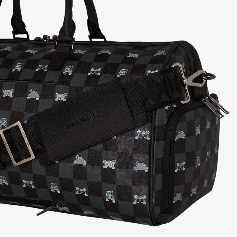 SPRAYGROUND Ranac GRAY PEEKING CHARACTER CHECK DUFFLE 