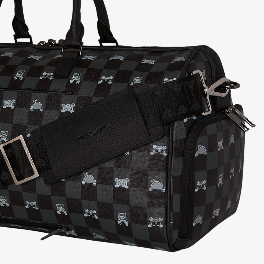 SPRAYGROUND Ranac GRAY PEEKING CHARACTER CHECK DUFFLE 